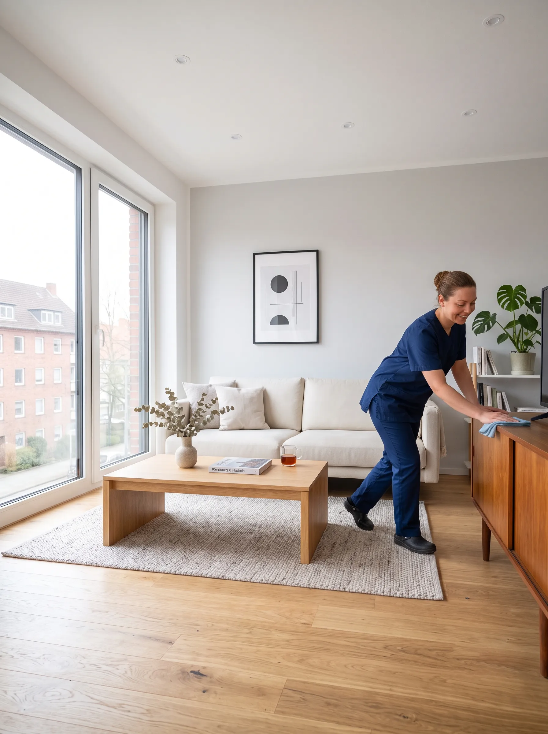 Ein aufgeräumtes und sauberes Wohnzimmer in Hamburg